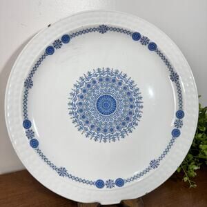 Vintage Pontesa Spain Ironstone Blue Geometric Dinner Plate 10" Rim Chip R82